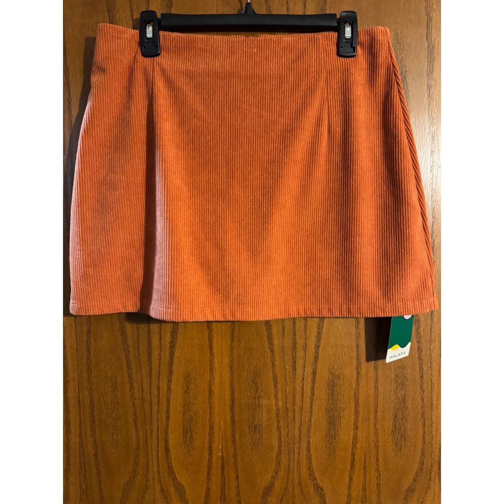 Halara Burnt Orange Corduroy Mini Skirt Size Large NWT CS4DY Ribbed A-Line Skirt